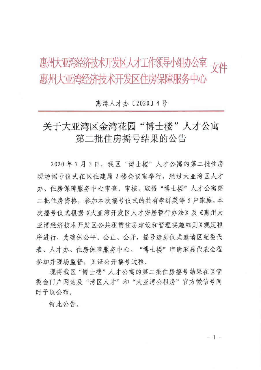 關于大亞灣區金灣花園”博士樓“人才公寓第二批住房搖號結果的公告1.png