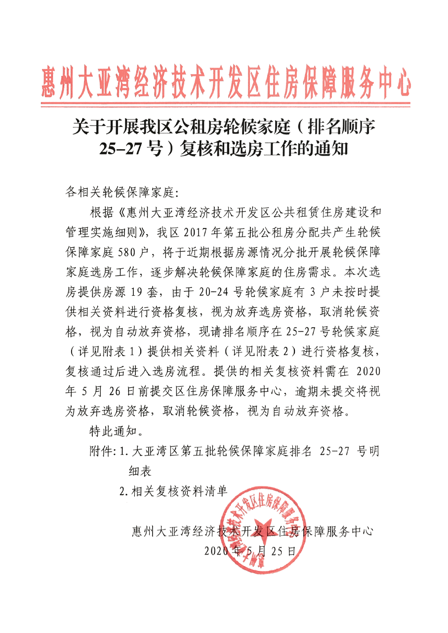 關于開展我區公租房輪候家庭（排名順序25-27號）復核和選房工作的通知.png